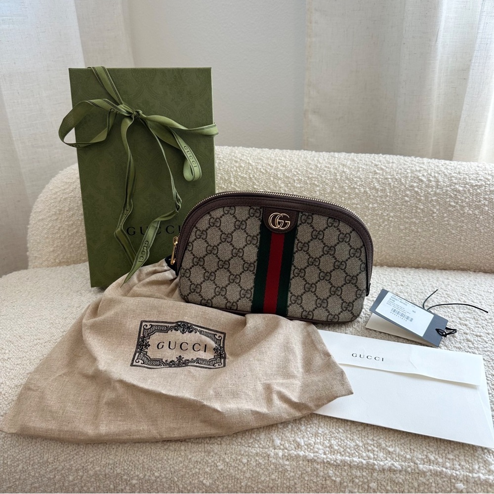 Gucci GG Pattern Cosmetic Case with Red and Green Stripe - Picture 2 of 11